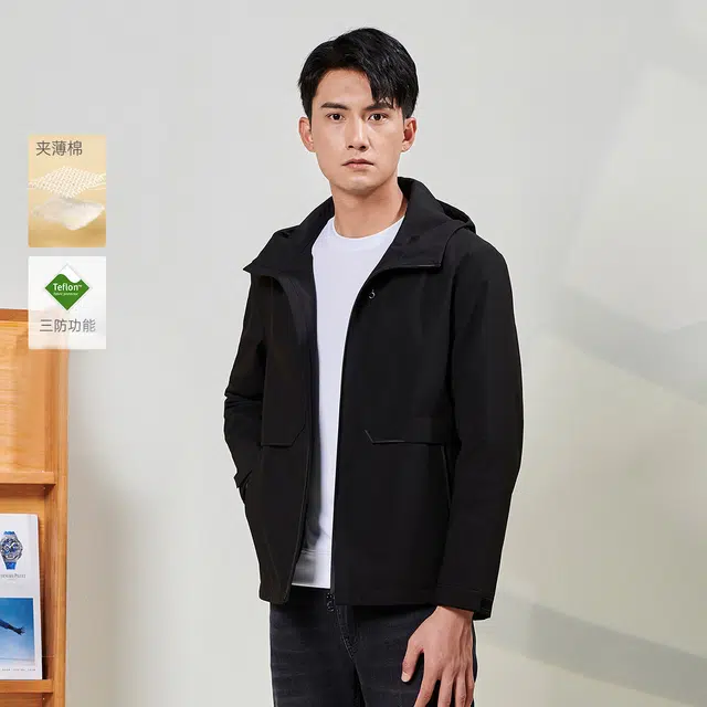 利郎 夹薄棉三防功能商务休闲连帽极简风保暖夹克外套 男款