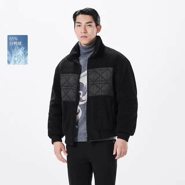 利郎 保暖商务休闲拼接款立领极简风质感百搭羽绒服 男款 黑色