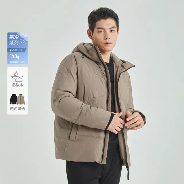 利郎 寒冷系列/防泼水纯色保暖外套商务休闲白鸭绒合身质感极简风羽绒服 男款
