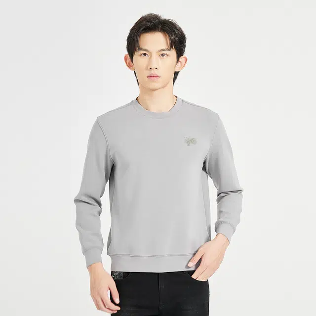 利郎 纯色圆领印花打底衫商务休闲质感百搭极简风卫衣 男款