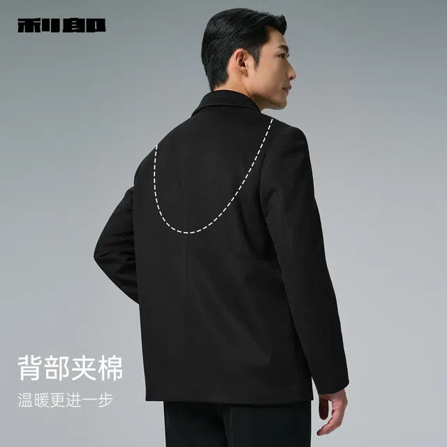 利郎 品位商务保暖绵羊毛夹棉翻领时尚都市冬季毛呢大衣 男款