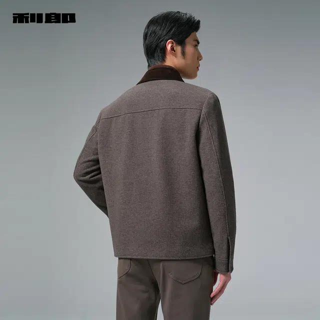 利郎 都市休闲保暖绵羊毛撞色翻领时尚潮流口袋装饰冬季毛呢大衣 男款