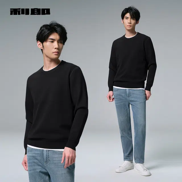 利郎 可机洗商务休闲纯色修身质感加绒保暖冬季毛衣 男款
