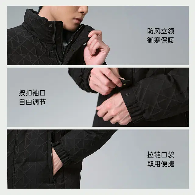 利郎 都市休闲肌理提花立领短款保暖商务通勤冬季羽绒服 男款