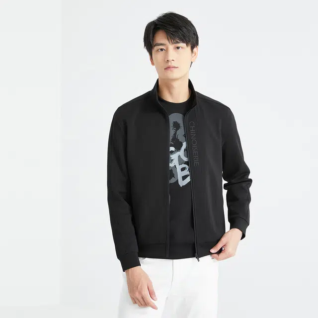 利郎 字母印花立领长袖开衫商务休闲合身极简风质感百搭卫衣 男款 黑色