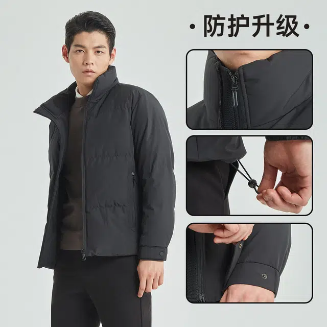 利郎 防泼水立领保暖短款商务休闲纯色极简风质感羽绒服 男款