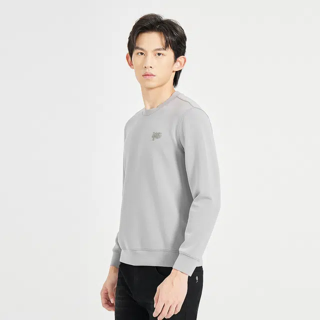 利郎 纯色圆领印花打底衫商务休闲质感百搭极简风卫衣 男款