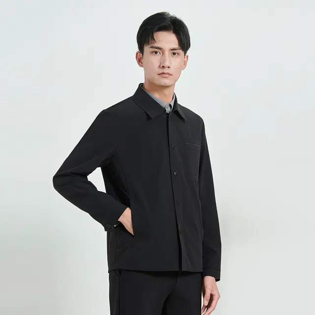 利郎 商务休闲纯色翻领单排扣长袖夹克外套 男款 黑色