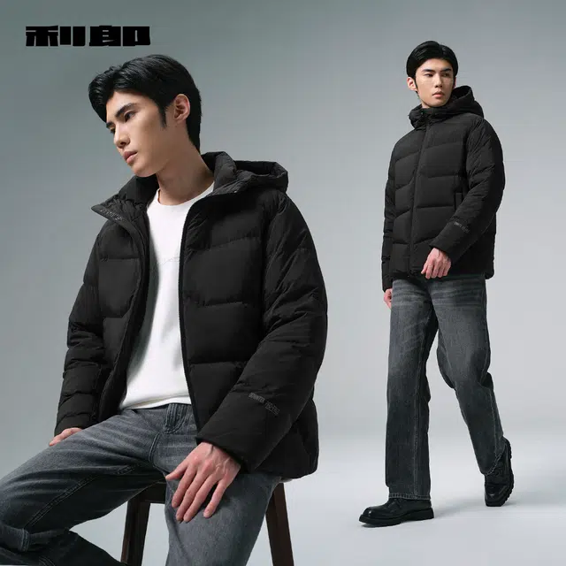 利郎 都市休闲连帽质感纯色百搭外套商务通勤冬季羽绒服 男款