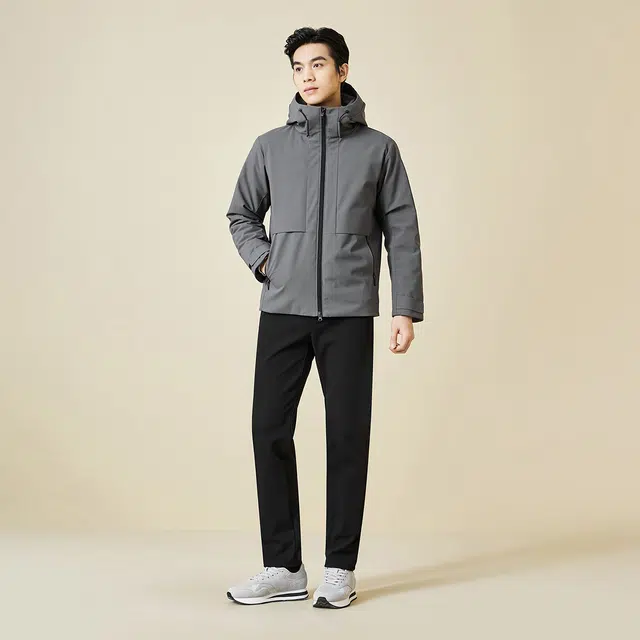 利郎 三防易打理保暖商务休闲纯色连帽极简风质感羽绒服 男款 深灰