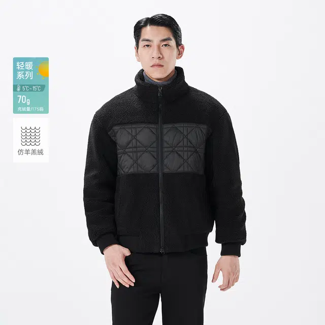 利郎 保暖商务休闲拼接款立领极简风质感百搭羽绒服 男款 黑色