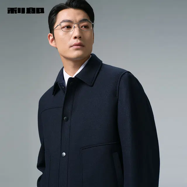 利郎 品位商务保暖含绵羊毛短款翻领时尚毛呢冬季大衣 男款