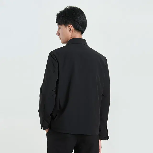 利郎 商务休闲纯色翻领单排扣长袖夹克外套 男款 黑色