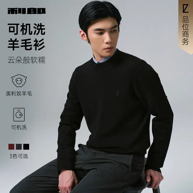 利郎 品位商务纯色可机洗羊毛半高领柔软舒适冬季毛衣 男款