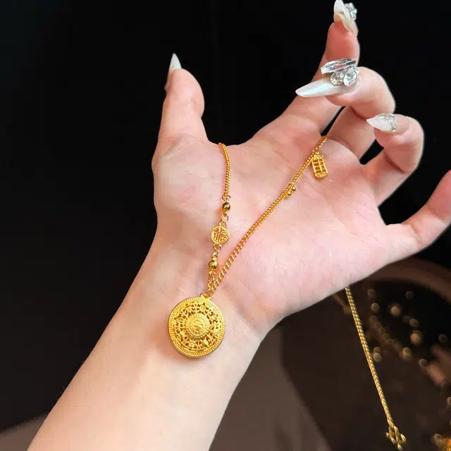 芒果饰品 新中式古法镂空八宝罗盘#好运 铜 项链 女款