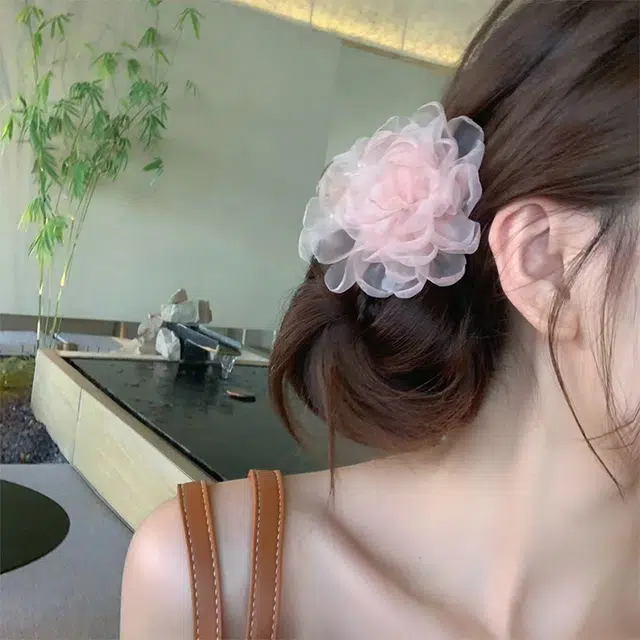 芒果饰品 超仙绝美玫瑰花朵亚克力 布艺 发夹 女款