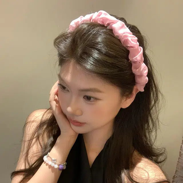 芒果饰品 超仙褶皱泡泡网纱带齿 亚克力 发箍 女款