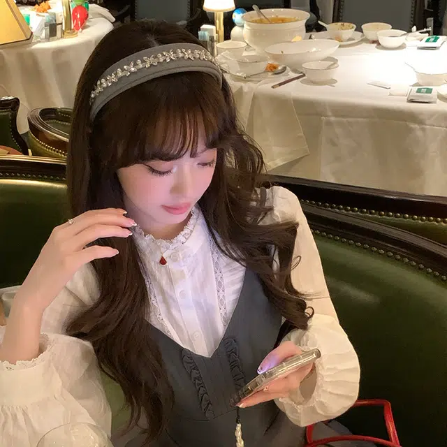 芒果饰品 复古赫本风灰色高颅顶宽边高级感洗脸气质发卡 涤纶 发箍 女款