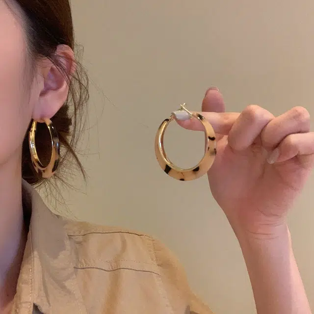 芒果饰品 轻奢高级感豹纹几何耳饰 铜合金 耳环 女款