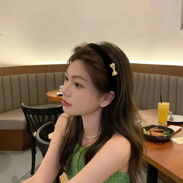芒果饰品 黑色丝绒蝴蝶结增高颅顶显脸小发捆 发箍 女款