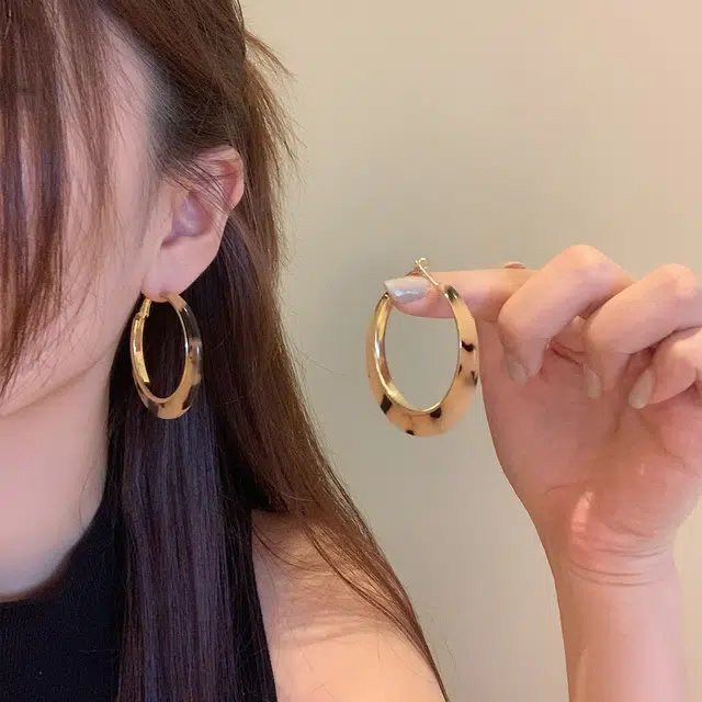 芒果饰品 轻奢高级感豹纹几何耳饰 铜合金 耳环 女款