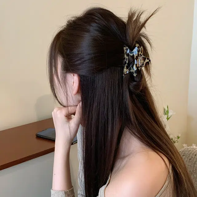 芒果饰品 复古豹纹镂空五角星抓夹 醋酸 发夹 女款