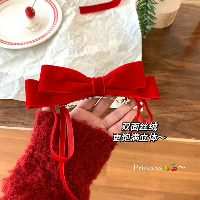 芒果饰品 圣诞红蝴蝶结 毛绒 发夹 女款