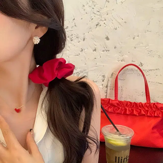 芒果饰品 夏日显白红色法式气质大肠 发圈 女款