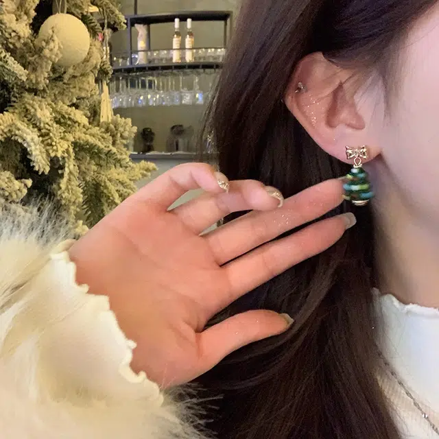 芒果饰品 蝴蝶结圣诞树 合金 耳环 女款