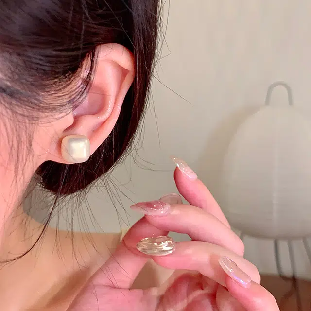 芒果饰品 适合夏天的轻奢高级感方糖 珍珠 铜 耳钉 女款
