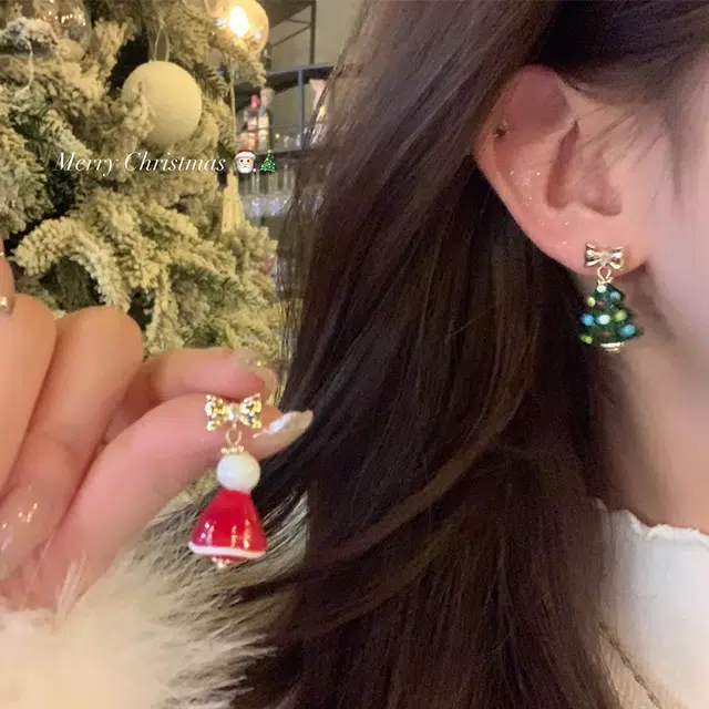 芒果饰品 蝴蝶结圣诞树 合金 耳环 女款
