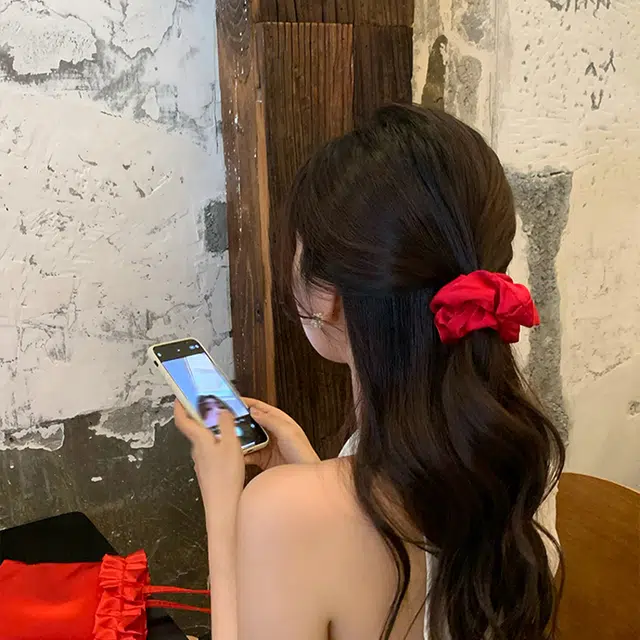 芒果饰品 夏日显白红色法式气质大肠 发圈 女款