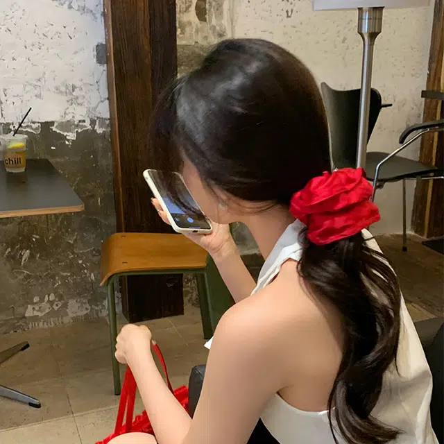 芒果饰品 夏日显白红色法式气质大肠 发圈 女款