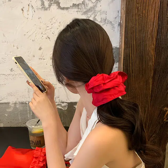 芒果饰品 夏日显白红色法式气质大肠 发圈 女款