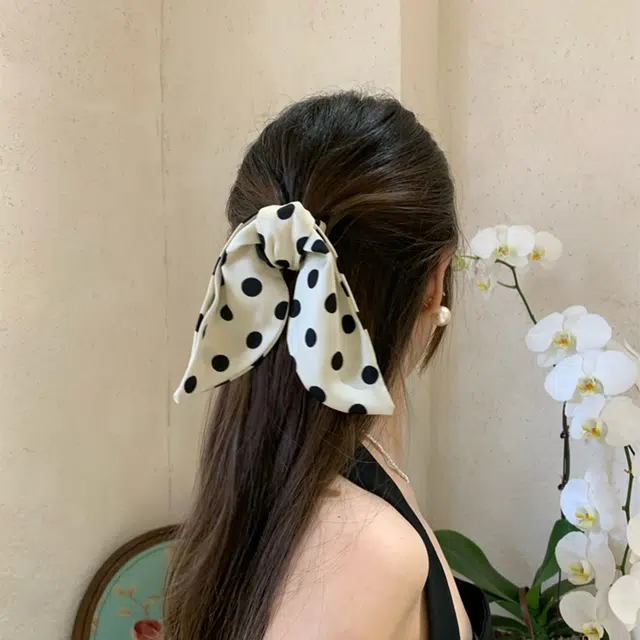 芒果饰品 法式优雅燕尾法式黑白波点 发夹 女款