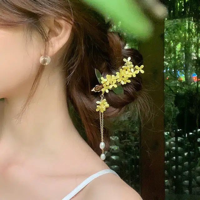 芒果饰品 新中式清冷感桂花流苏 亚克力 发夹 女款