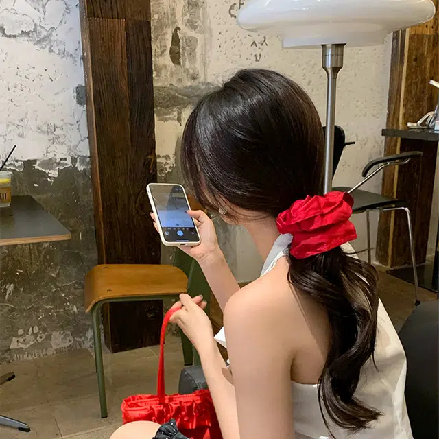 芒果饰品 夏日显白红色法式气质大肠 发圈 女款