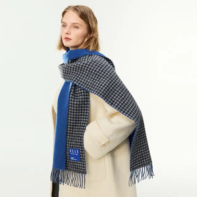 ELLE Wool Houndstooth Reversible Scarf