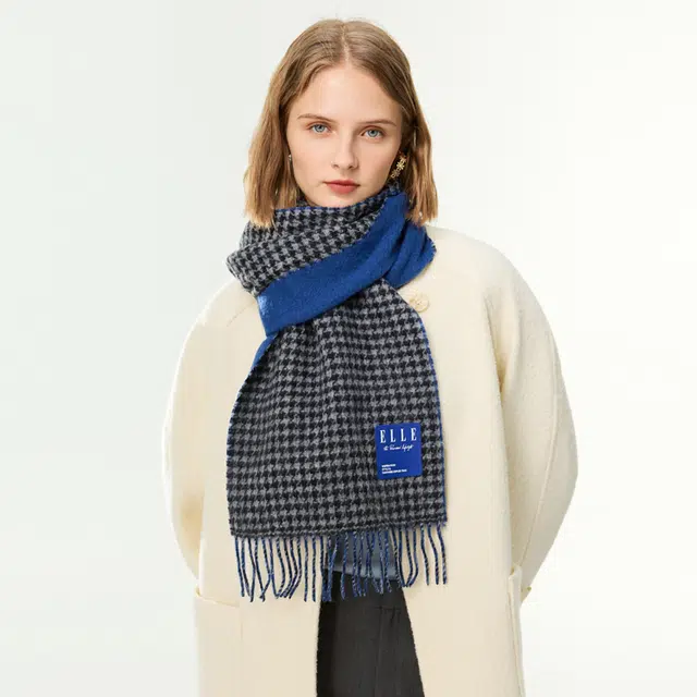 ELLE Wool Houndstooth Reversible Scarf