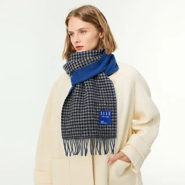 ELLE Wool Houndstooth Reversible Scarf