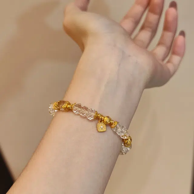 金杰福 六棱转运珠轻奢雕花天然 白水晶 手串 女款