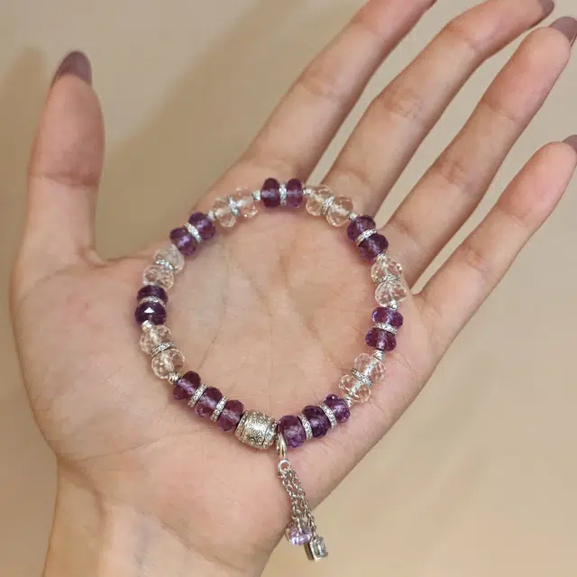 金杰福 紫晶白晶双生星辰天然 紫水晶 手串 女款