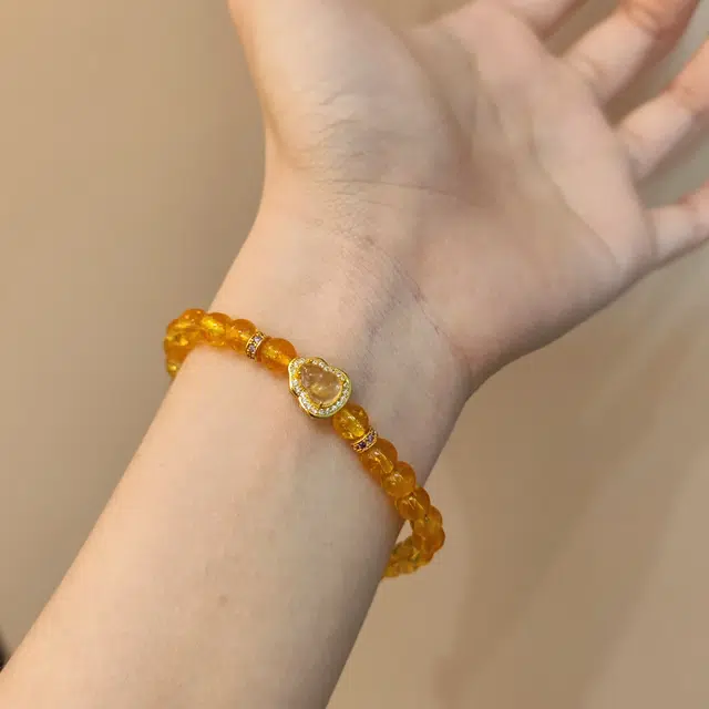 金杰福 黄水晶招财叠戴算盘葫芦财运暴富本命年高级感首饰天然 黄发晶 手串 女款