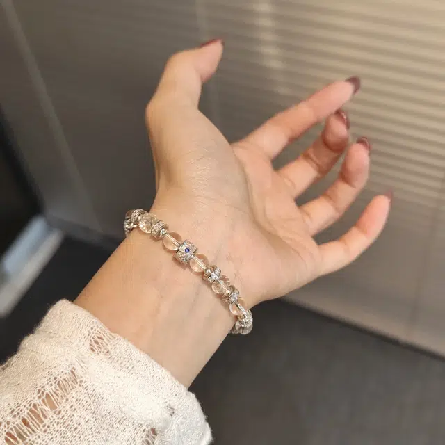 金杰福 星轨雕花隔片+宝石能量珠 极光幻彩扣轻奢珠宝天然 白水晶 手链 女款