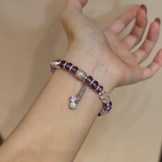 金杰福 紫晶白晶双生星辰天然 紫水晶 手串 女款