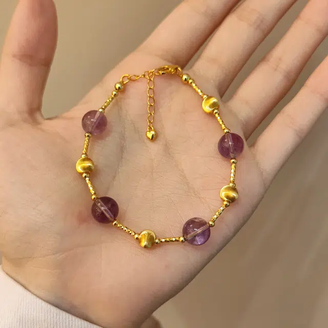金杰福 满天星天然 紫水晶 猫眼珠小众设计百搭手链 女款
