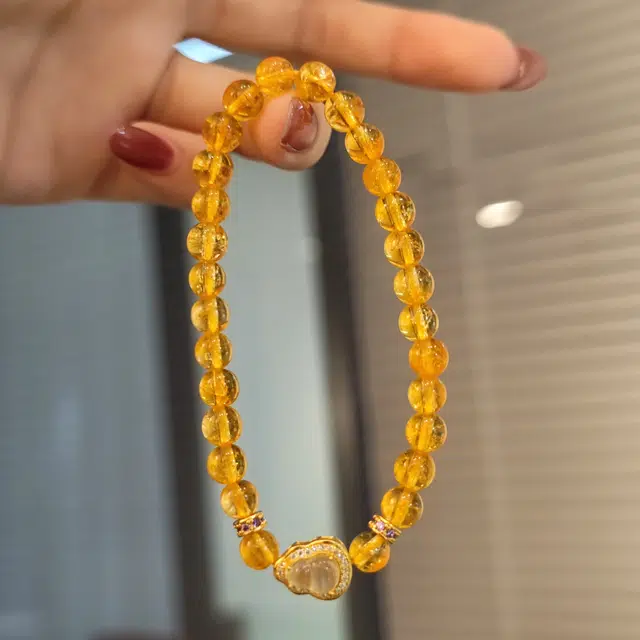 金杰福 黄水晶招财叠戴算盘葫芦财运暴富本命年高级感首饰天然 黄发晶 手串 女款