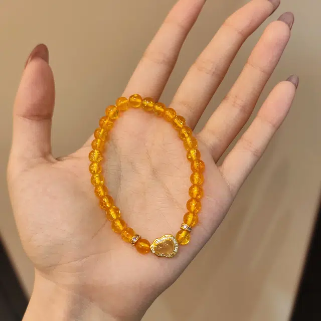 金杰福 黄水晶招财叠戴算盘葫芦财运暴富本命年高级感首饰天然 黄发晶 手串 女款