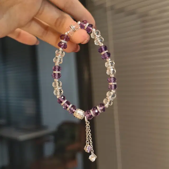 金杰福 紫晶白晶双生星辰天然 紫水晶 手串 女款