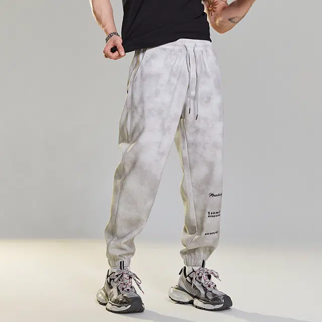 Muscle Dog Retro Tie-Dye Joggers White Grey